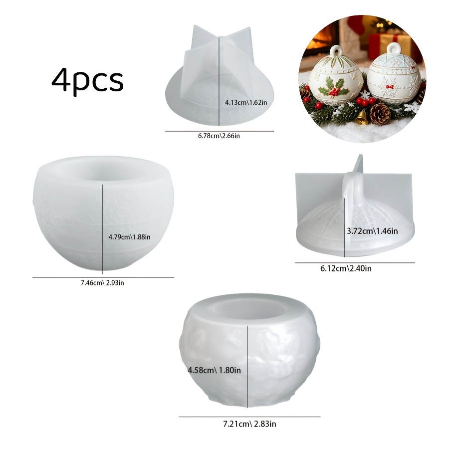 TEMU Molde de silicona de arcilla 4 piezas, de navideñas y de copo de nieve, juego de tarros de almacenamiento, molde de decoración adecuado para