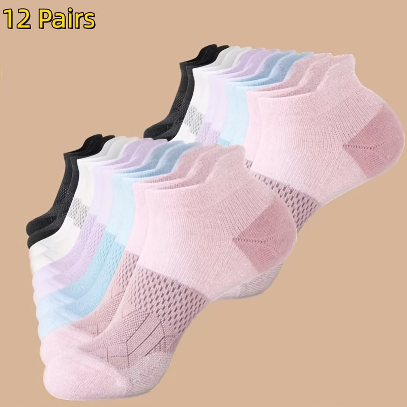 Image of 12 Pairs Of Women's Athletic Socks - Arch Support Low-cut Ankle Socks, Breathable Sports Casual Socks, Multiple Colors - Durable, Suitable For Gym Use