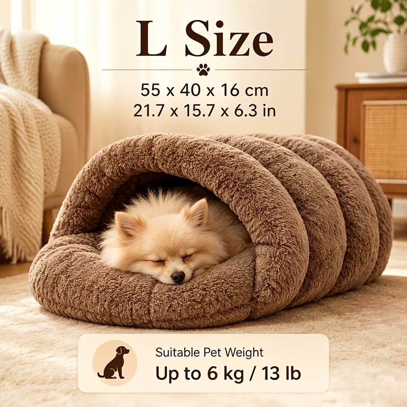 TEMU [2.0 Warm Pet Bed For Rest] Cozy Plush Pet Cave Bed | Tunnel Sleeping Nest For Cats & Small Dogs, Soft Cushioned Interior, Warm Slipper-shaped