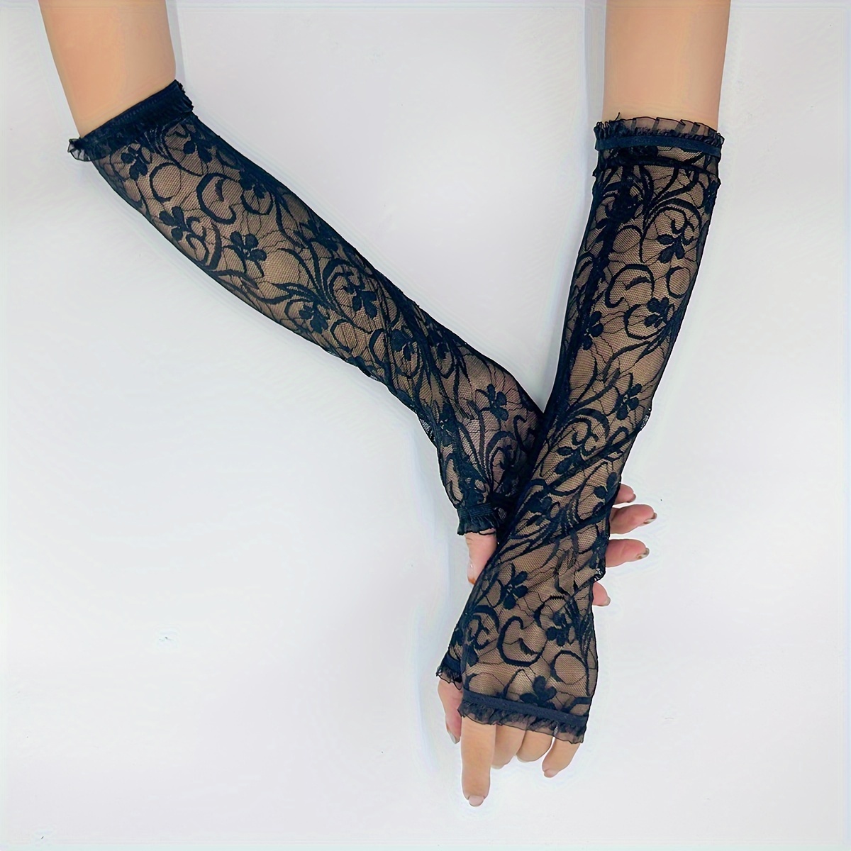 Black Lace Gloves Thin Breathable Arm Cover Summer Long - Temu