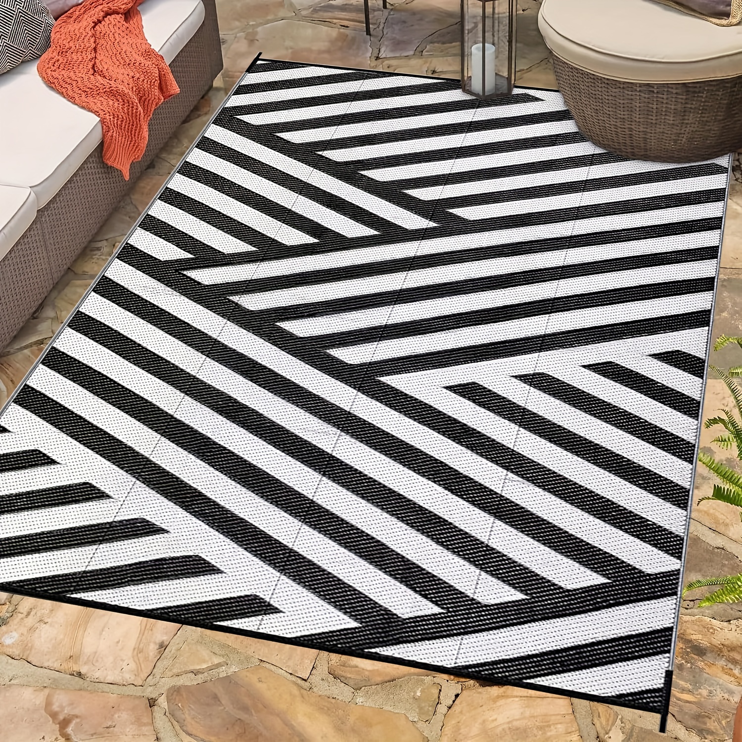 

Waterproof Outdoor Rug 1pc, Reversible Patio Carpet For Rv Camping, Picnic, Beach, Plastic Plaid Pattern, Hand Wash Only, Durable 2.16m² Area, Longest Side 1.8m