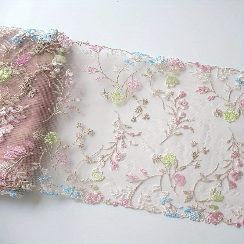 TEMU Bordure de dentelle brodée de fleurs 1/2 yard, tissu à coudre floral pour vêtements, bordure décorative à faire soi-même, matériau de dentelle
