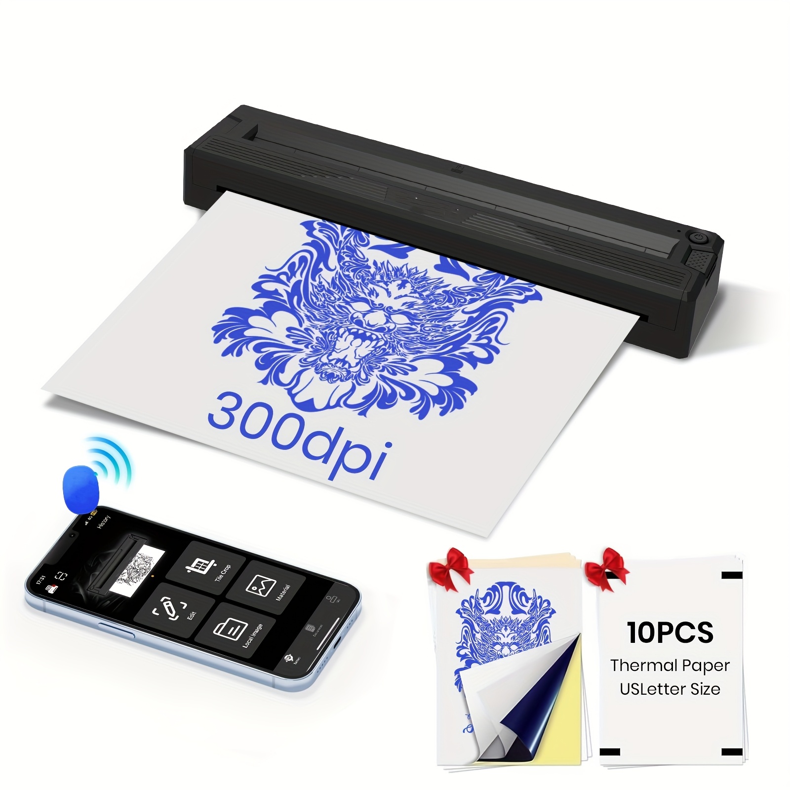 E-shop 2026 Neuer Tattoo-Schablonen-Drucker für Tattoo-Künstler & Anfänger, mit 10 Stück Tattoo-Transferpapier gefaltetem Papier, kompatibel mit