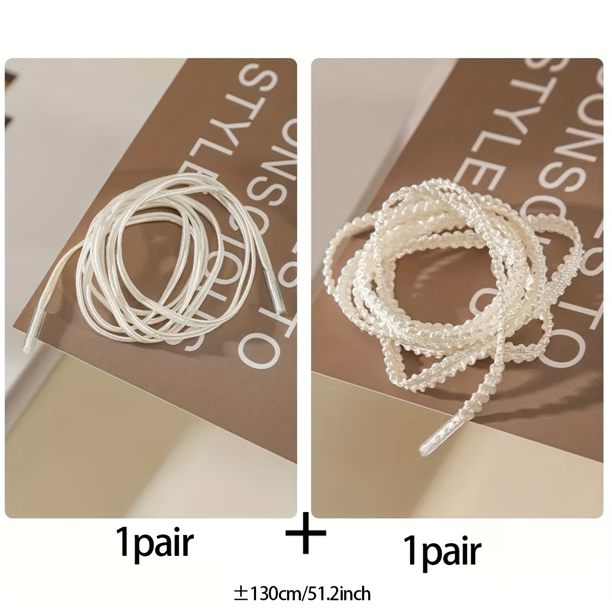 Image of Of Pearl-shimmering White Lace-up Shoes With Thin And Narrow Lace-up Strings. Y2k Functional Shoes With Satin Pearl Strings. Suitable For Shoe Additions