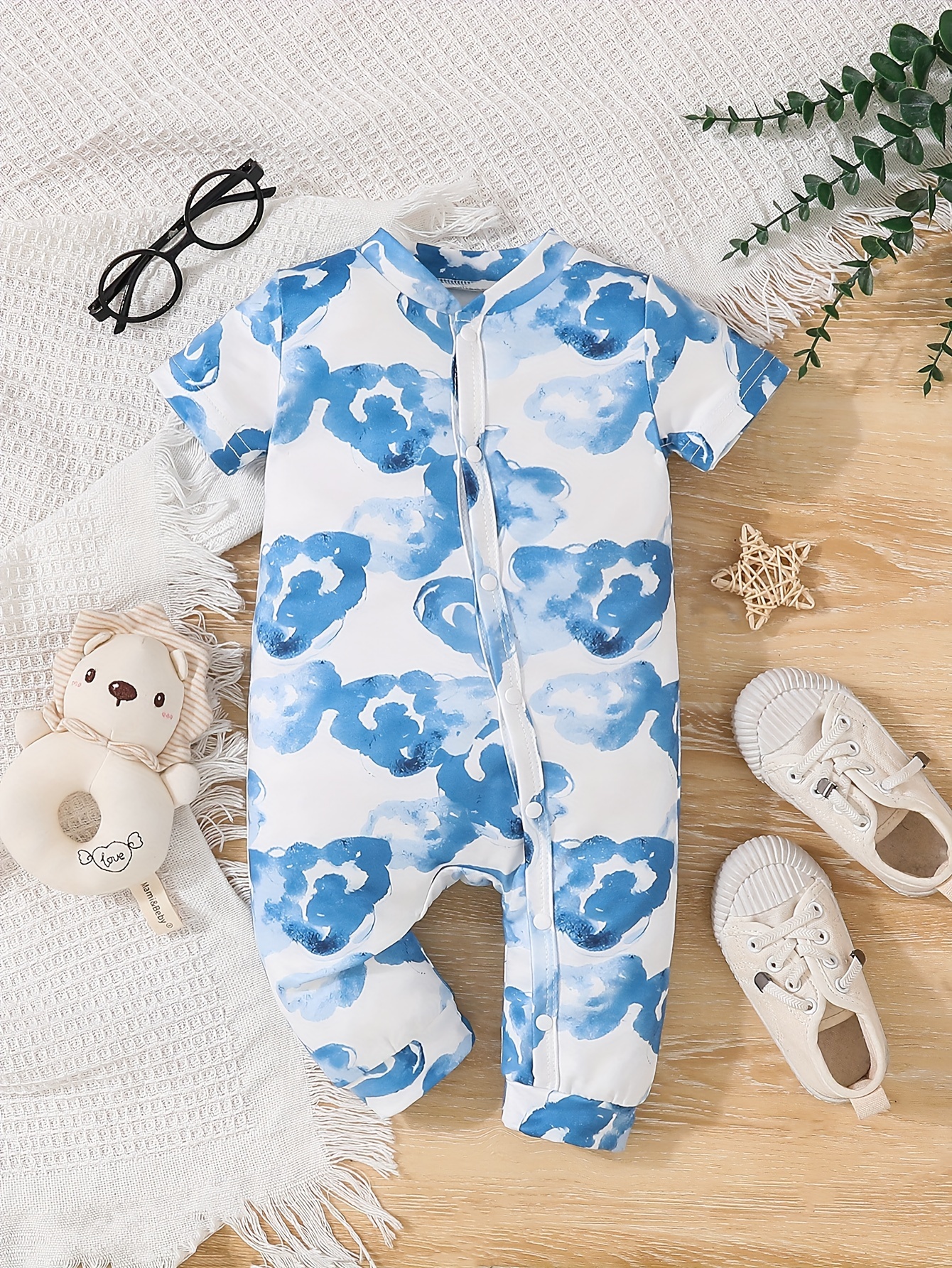 Baby Boy Gentleman Bow Tie Elephant Print Long-sleeve Splicing Solid Button Down Jumpsuit