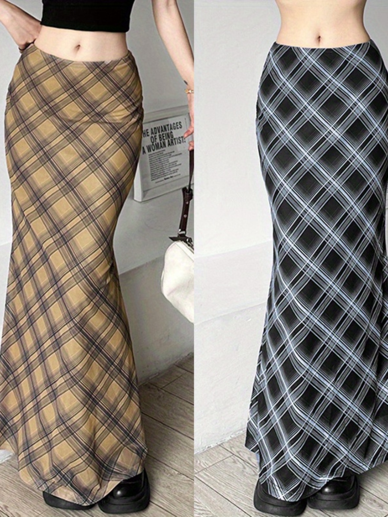BLACKBLONDの8287 Logo Check-pattern Long Skirt Amazon.com: SEMATOMALA Women's Lightweight Elastic High