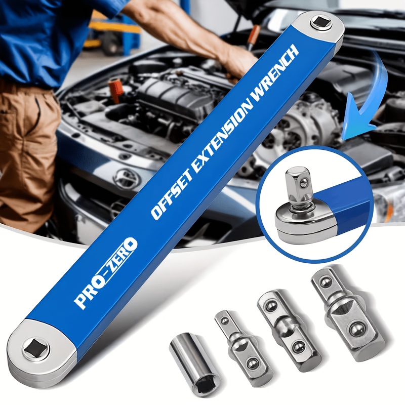 TEMU 2-in-1 Multifunctional Ratchet Offset Extension Wrench With 1/ 2 ', 1/ 4' And 3/ 8 'square Head Adapters For Tight Spaces, 180 Degree Rotation,