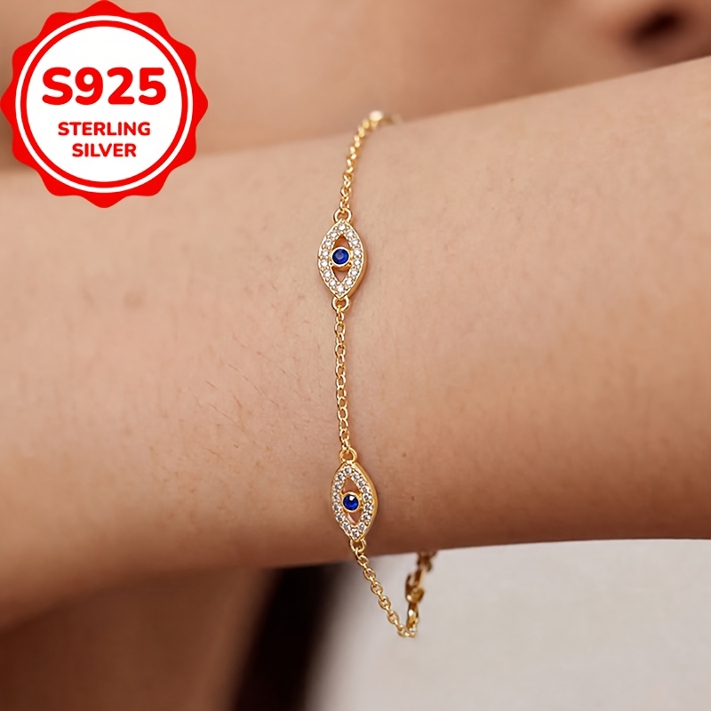 S925 Silver Evil Eye Pendant Bracelet, Adjustable Fashion