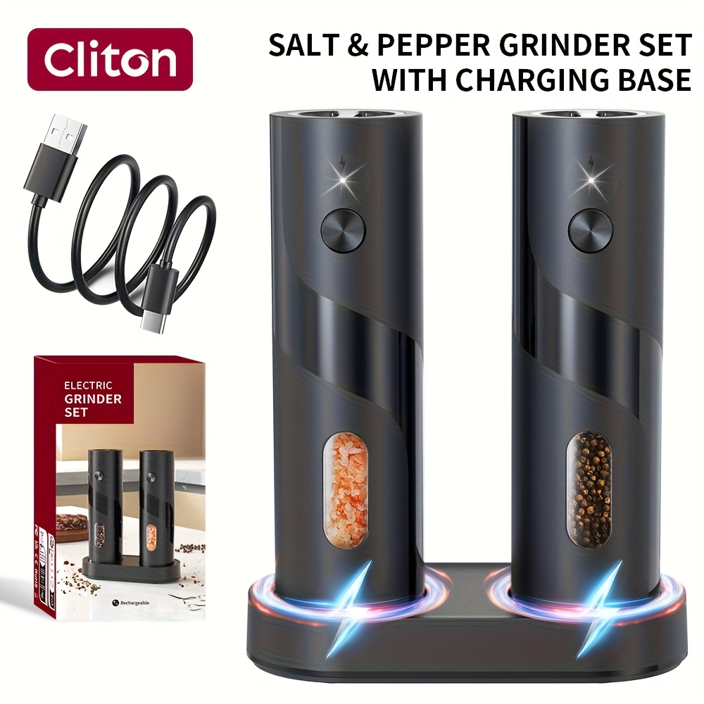 TEMU 1/2pcs Option,rechargeable Electric Salt And Pepper Grinder,automatic Salt & Pepper Mills Set With Led Light,adjustable Coarseness,110ml Large