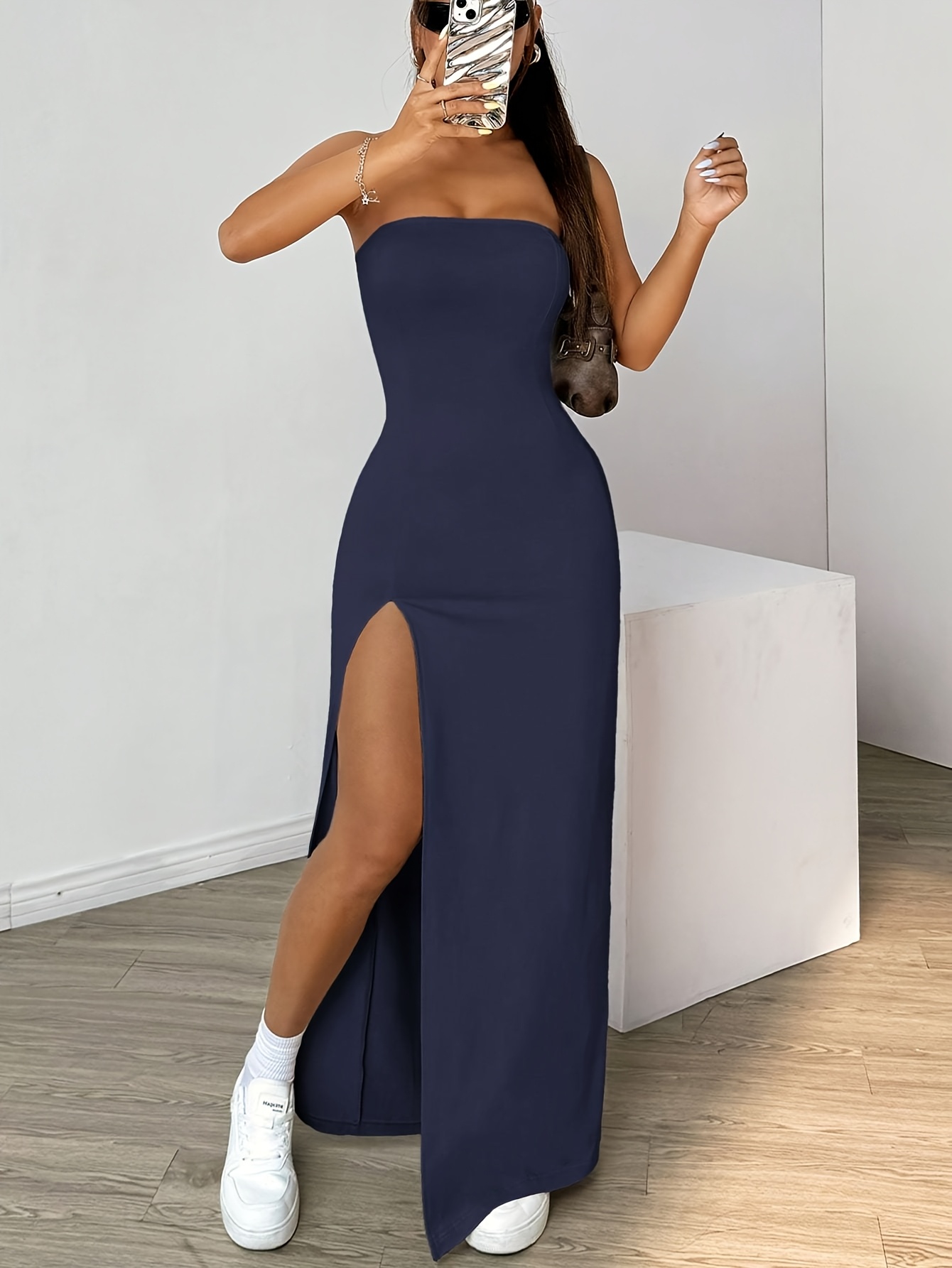slim fit dress slacks Long Strapless Gown by Poly USA 7164 XL / Black main image 0