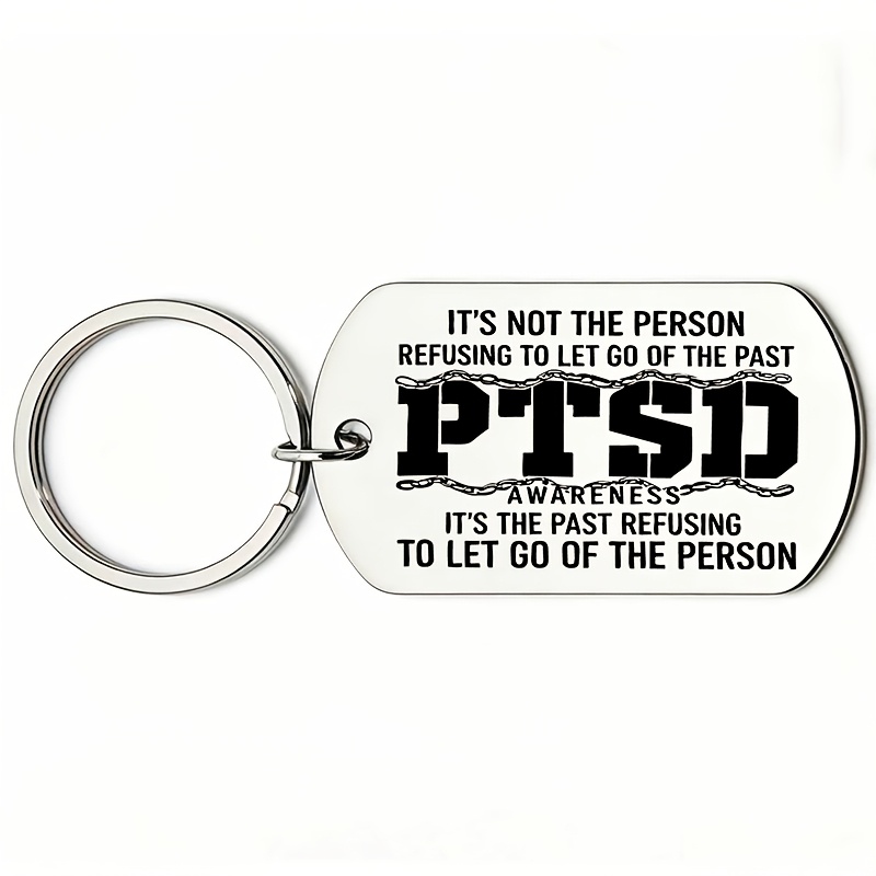 TEMU [ptsd] - 1pc, Stainless Steel Military Dog Tag Keychain - For Empathy, Understanding Trauma, Offering Support, Not , Care Gift For , Family, And