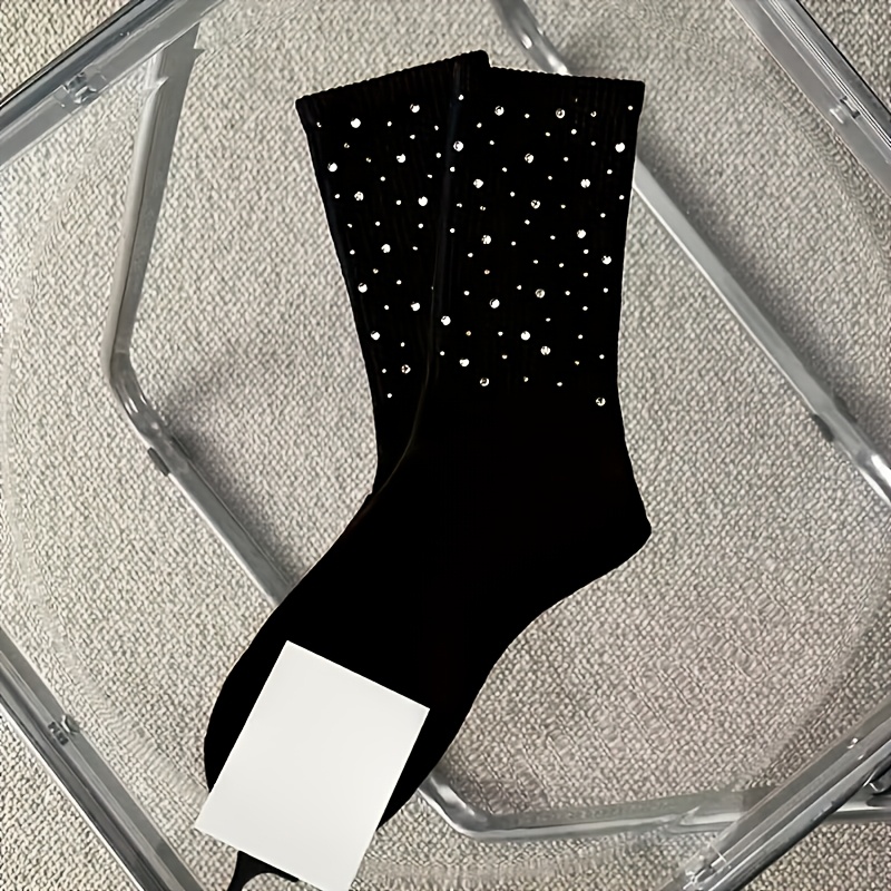 TEMU 1 Paire de Chaussettes Courtes Universelles Décorées de Strass Nuit Étoilée (Strass Aléatoires) Style Tendance Universel Chaussettes Courtes
