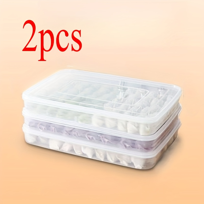 2pcs Food-grade Rectangular Dumpling Containers, Pp Plastic Sealed Freshness Storage Box With Lid, Suitable For Kitchen & Catering Use, Freezer-safe Design, Ideal For Desserts And Pastries