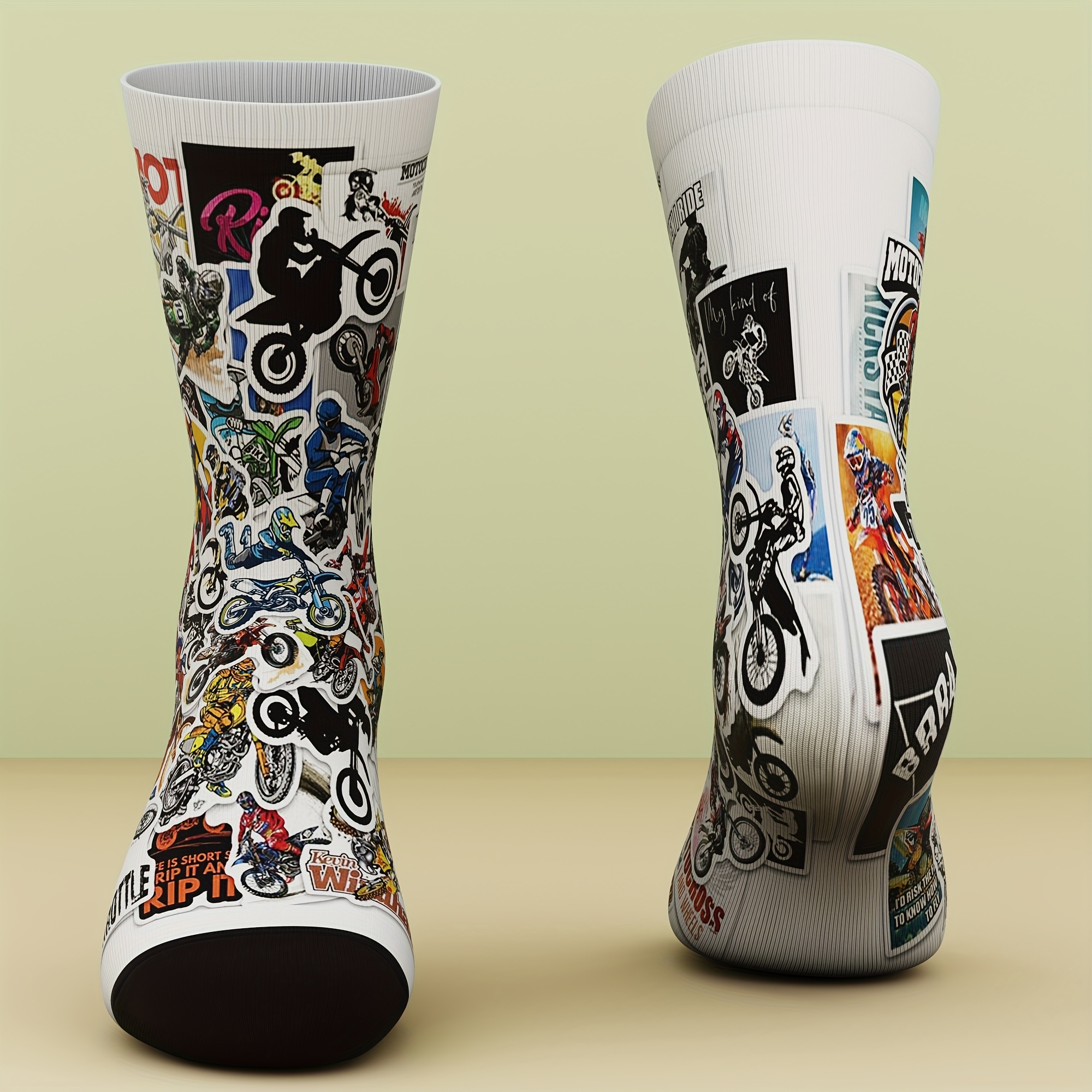 TEMU 1 Paar Unisex-Socken, Motorrad-Sportmuster, frisch , bequem, neuartiges Sockengeschenk, Outdoor-Sport, maschinenwaschbar,