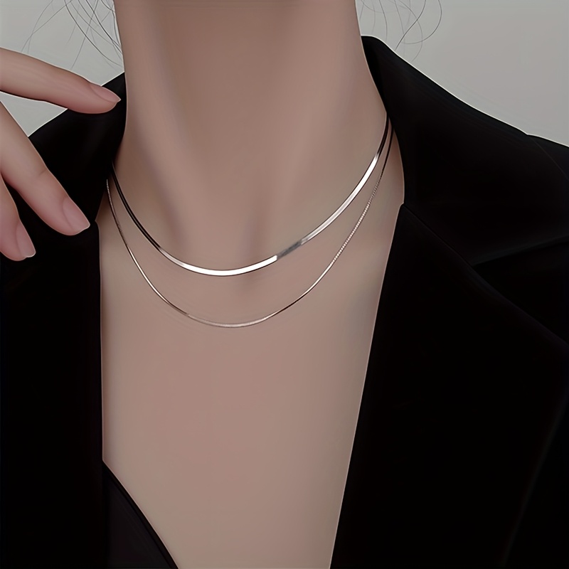 1 Double-layer Titanium Steel Snake Bone Chain, Women's Fashionable Stylish Necklace For Daily Wear And Gift With Pendants