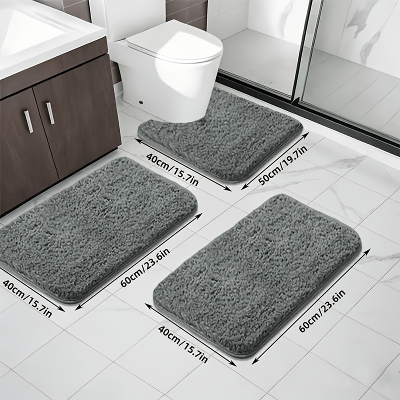 TEMU 3pcs Beautiful Plush Long Plush Super Absorbent Bath Mat Set, Fluffy, Plush Super Soft Stepping Feel, Comfortable And High-quality Bath Carpet,