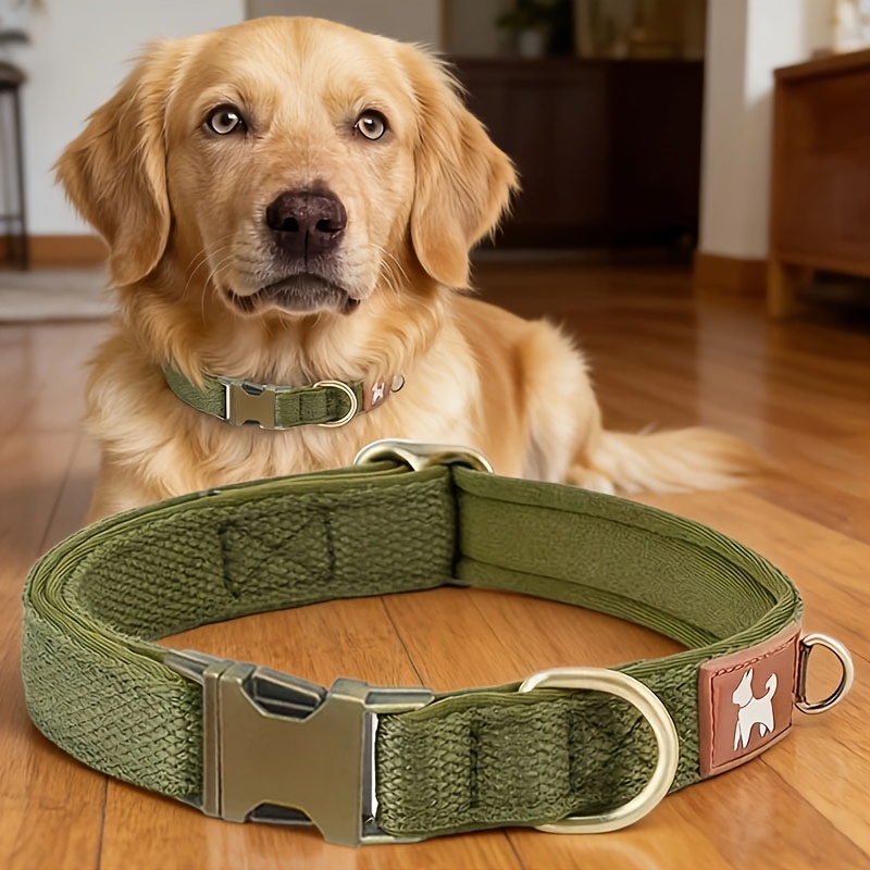 TEMU Adjustable Vintage-colored Durable Nylon Webbing Lining Dog Collar | Suitable For Large, Medium, And Small Dogs, -release Metal , Dog Collar