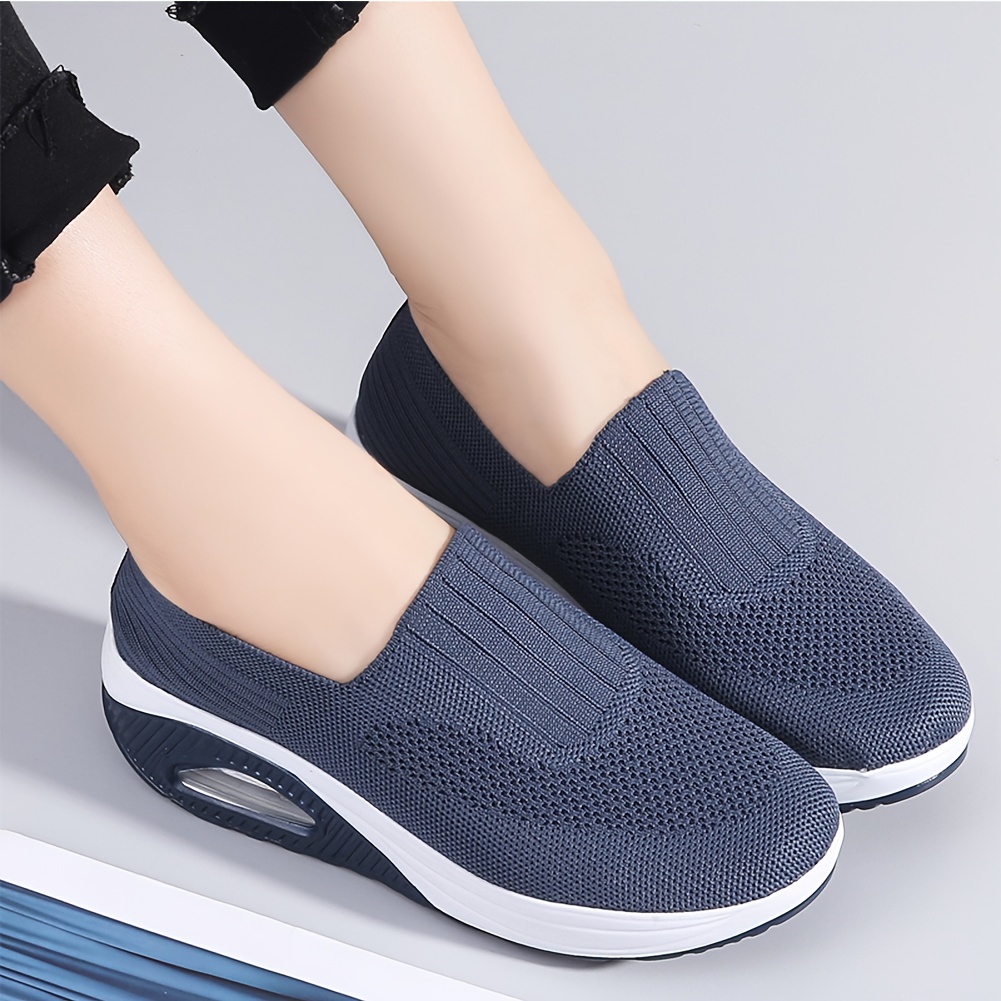 Women\'s Breathable Knit Sneakers, Casual Slip On Outdoor Shoes, Comfortable Low Top Sport Shoes