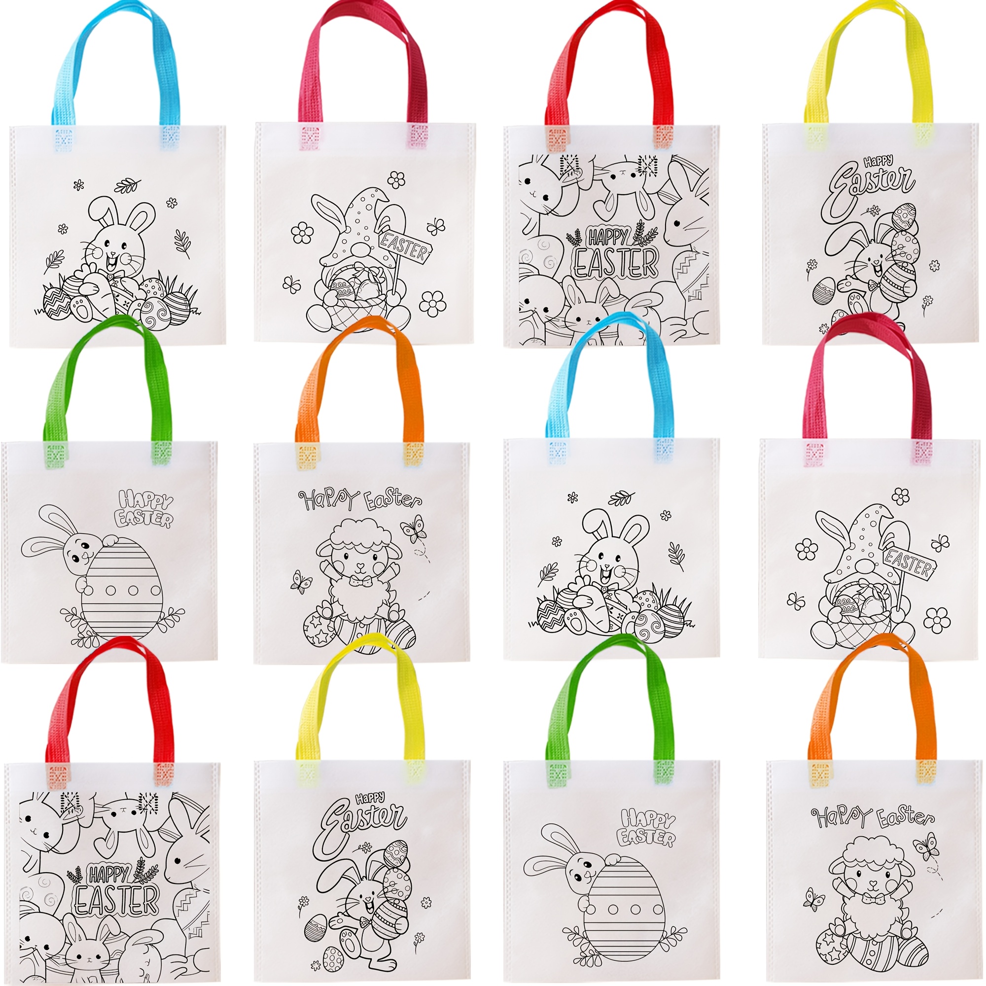 12pcs Easter-themed , Reusable, Polypropylene Material, Ideal For Egg Hunts, Parties, And Gift Wrapping. Fun Designs, Durable And Practical, A Great Alternative To Easter Baskets
