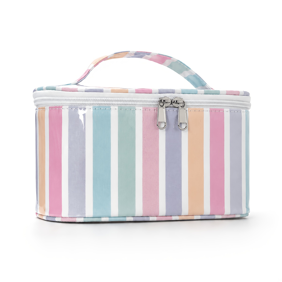 TEMU 1pc Striped Large Capacity Top Handle Zipper Open-close Toiletry Cosmetic Storage Bag, Portable Toiletry Bag Makeup Travel Box, Suitable For