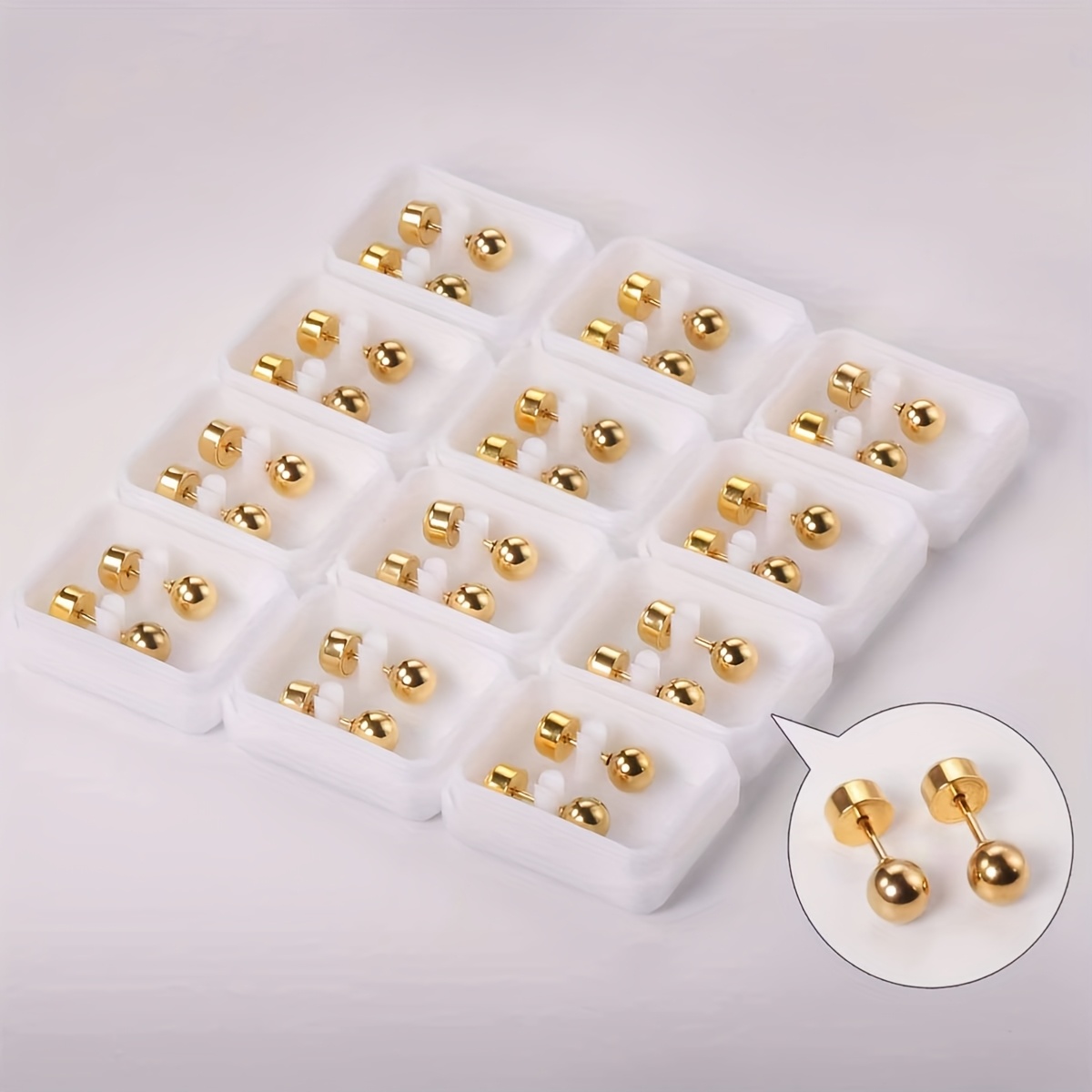 TEMU 12 Pairs 304 Stainless Steel Golden Hypoallergenic Ball Ear Studs - Spherical Cartilage Earrings For , Unisex Minimalist Jewelry For Casual