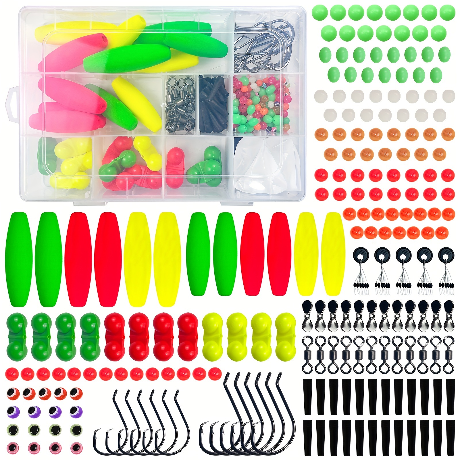 

212pcs Catfish Rigs Making Kit Including Foam Peg Floats, Fishing Rattle Bells, Stoppers, Fishing Beads, Hooks Catfishing Rigs Tackle Accessories Kit