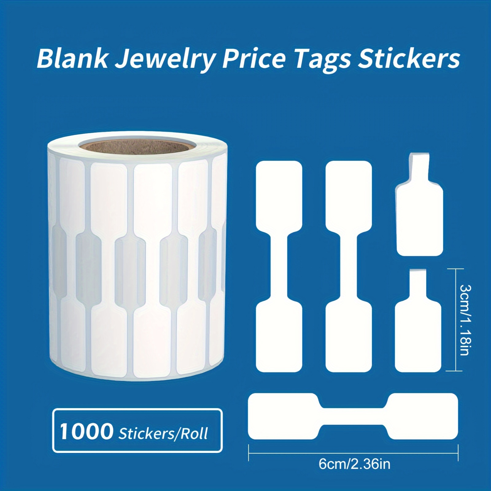 Image of 500/1000 Pack Of Necklace And Earring Identification Jewelry Label Rolls, Rectangular Self-adhesive Blank Dumbbell Jewelry Tag Stickers For Bracelets, Rings, And Clothing Display Labels