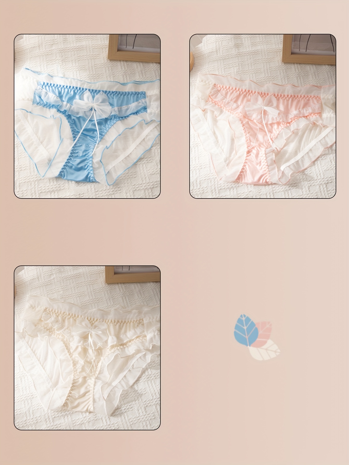 3pcs Bow Ruffle Trim Panties, Sweet & Breathable Intimates Panties, Women's  Lingerie & Underwear