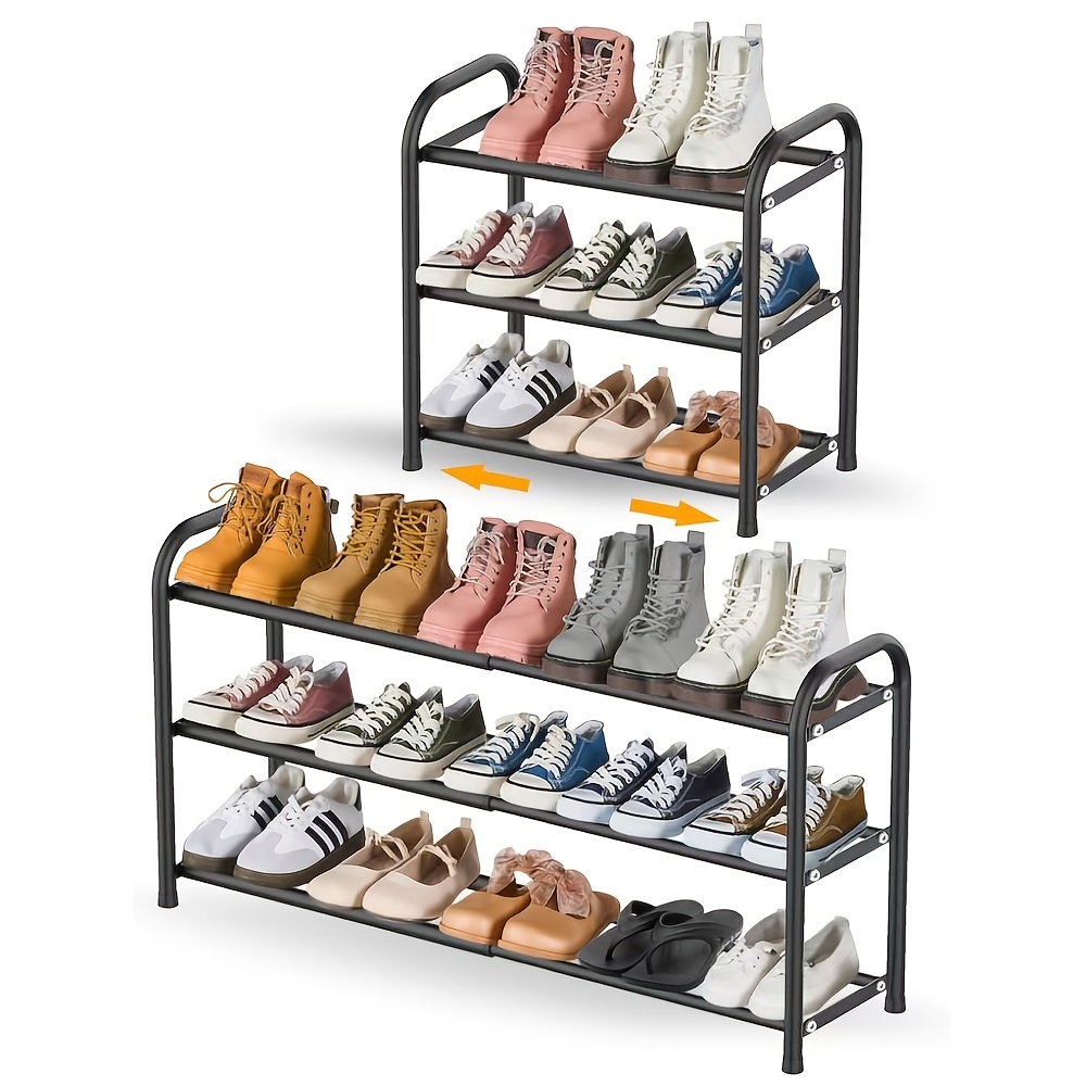 Image of Shoe Rack, 3 Tiers, Space- Shoe Rack, Narrow Adjustable Shoe Rack, 43-78cm, Cabinet, Narrow Holds 6-12 Pairs Of Shoes, Hallway, , Entryway Shoe Rack