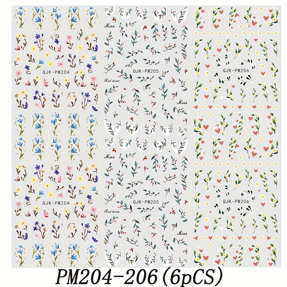 Image of 6pcs Nail Sticker Set, Floral And Geometric Self-adhesive Nail Charms, Acrylic Nail Decals For Women And, Nail Art Accessories