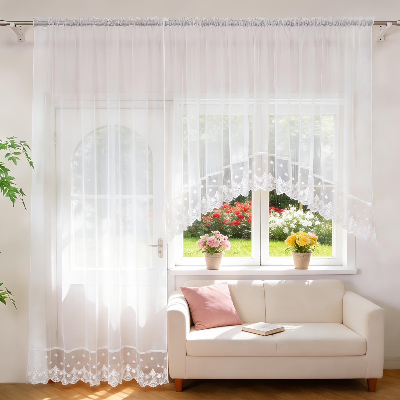 1set Yarn Lace Curtain Kitchen Bedroom Living Room Curtain Set
