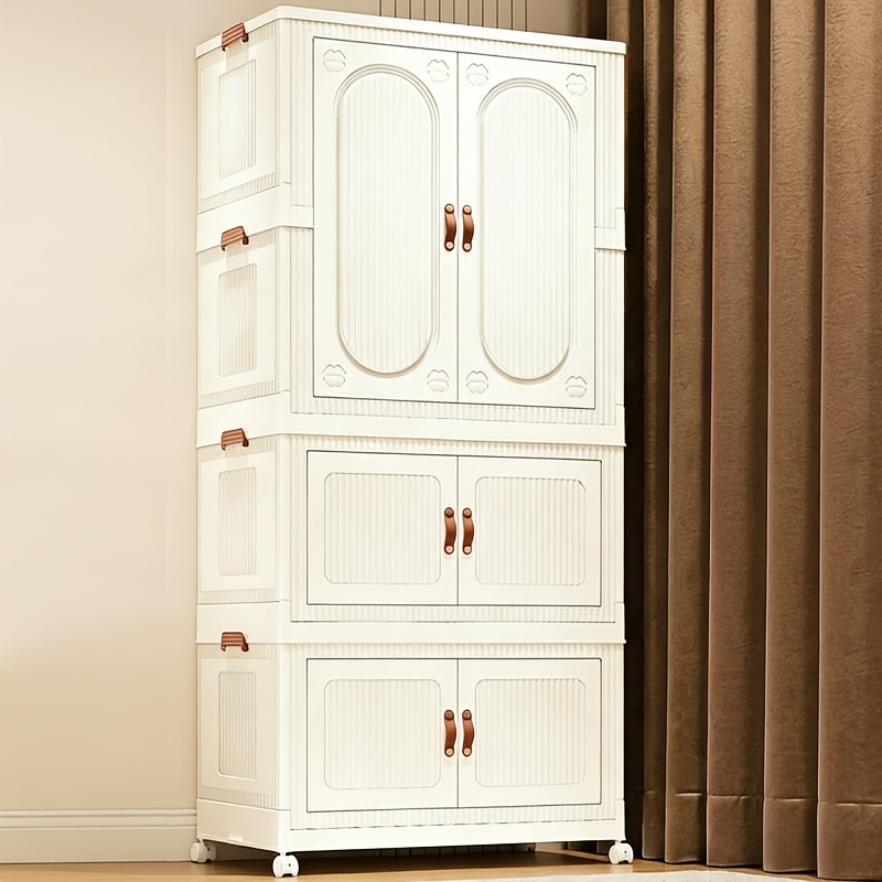 TEMU 1pc, Large Capacity Portable Storage Box, Stackable Storage Cabinet, Multifunctional Wardrobe Organizer, Easy Assemble Foldable Wardrobe For