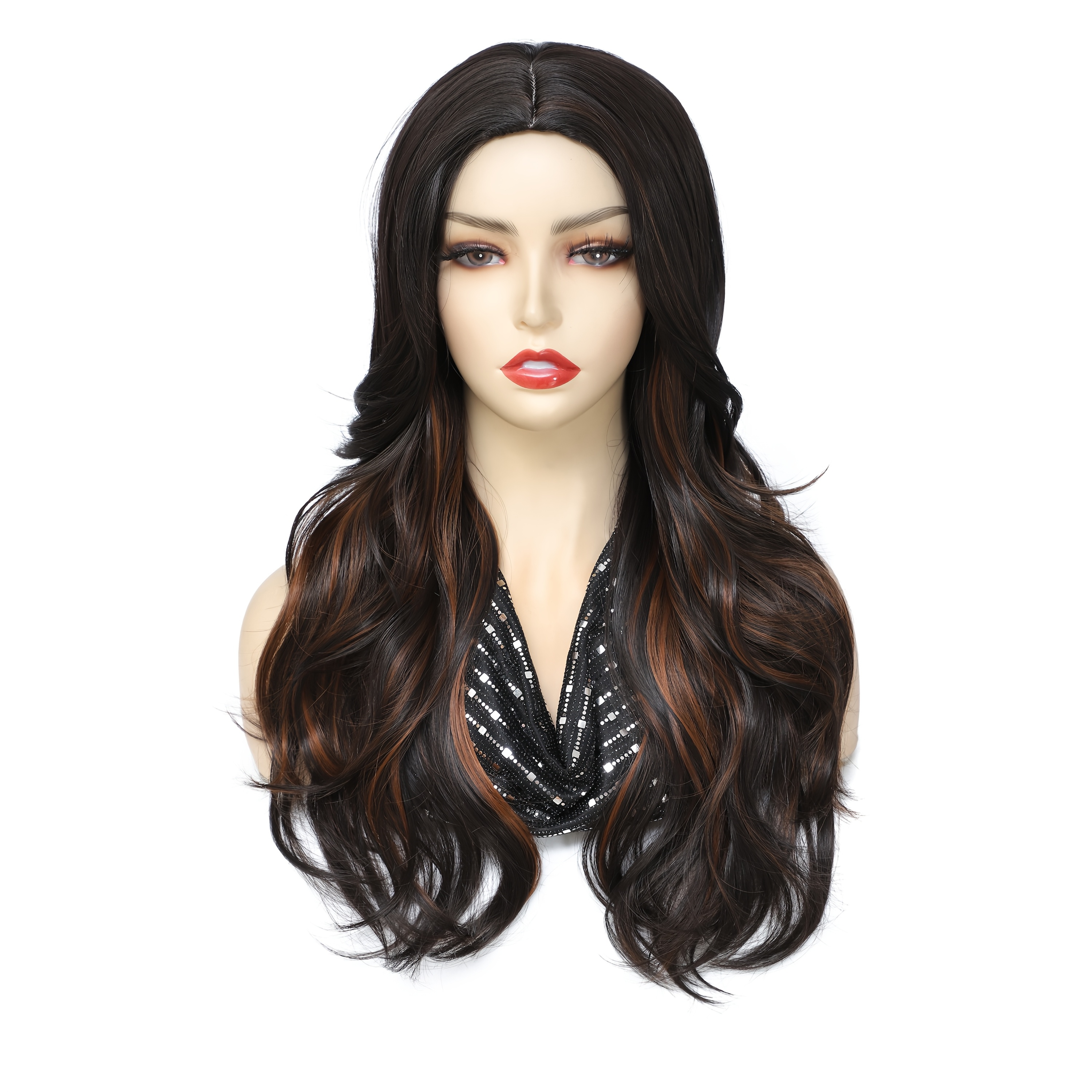 26-inch Long Dark Mixed Synthetic Wig - Wavy Body Wave Style, Heat Resistant, Middle Part For Daily And Party Wear