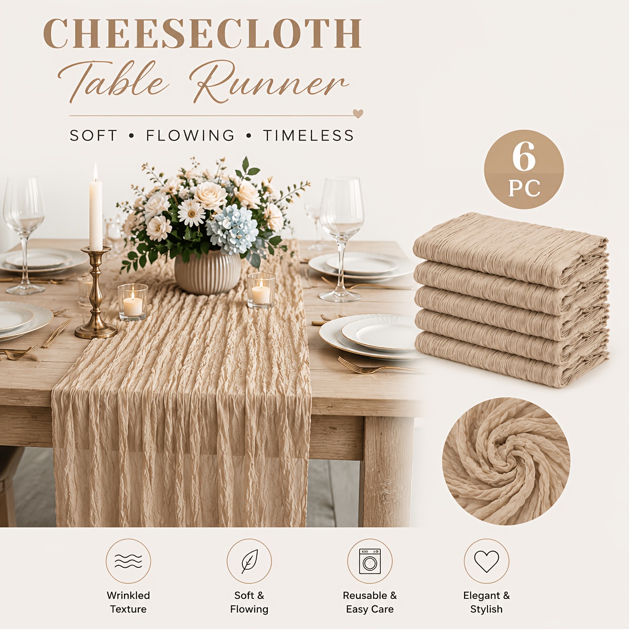 TEMU 6-pack Semi-transparent Yarn Table Runners, Bohemian And Rustic Style Decor For Weddings, Arch Drapes, Bridal Showers, Bachelorette Parties, And