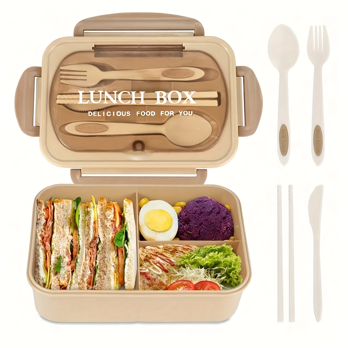 [1200ml Adult 3-grid] Leak-proof Lunch Box Set With Tableware, Back-to-school Essential Lunch Container