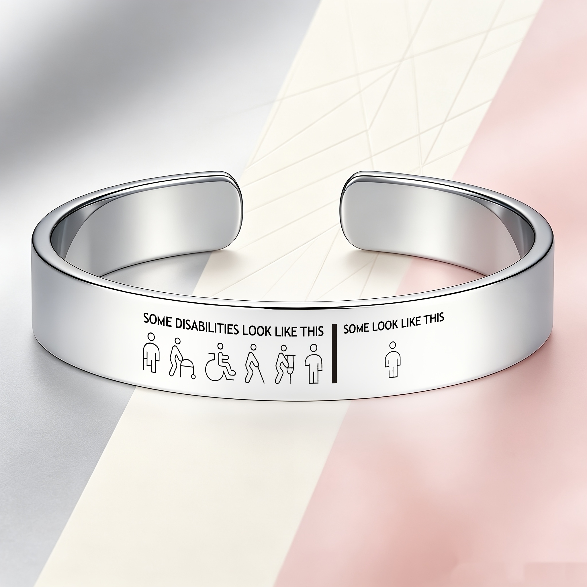 TEMU Invisible Disability And Illness/mental Awareness 304 Stainless Steel Open Bangle, Disability Pride Accessory