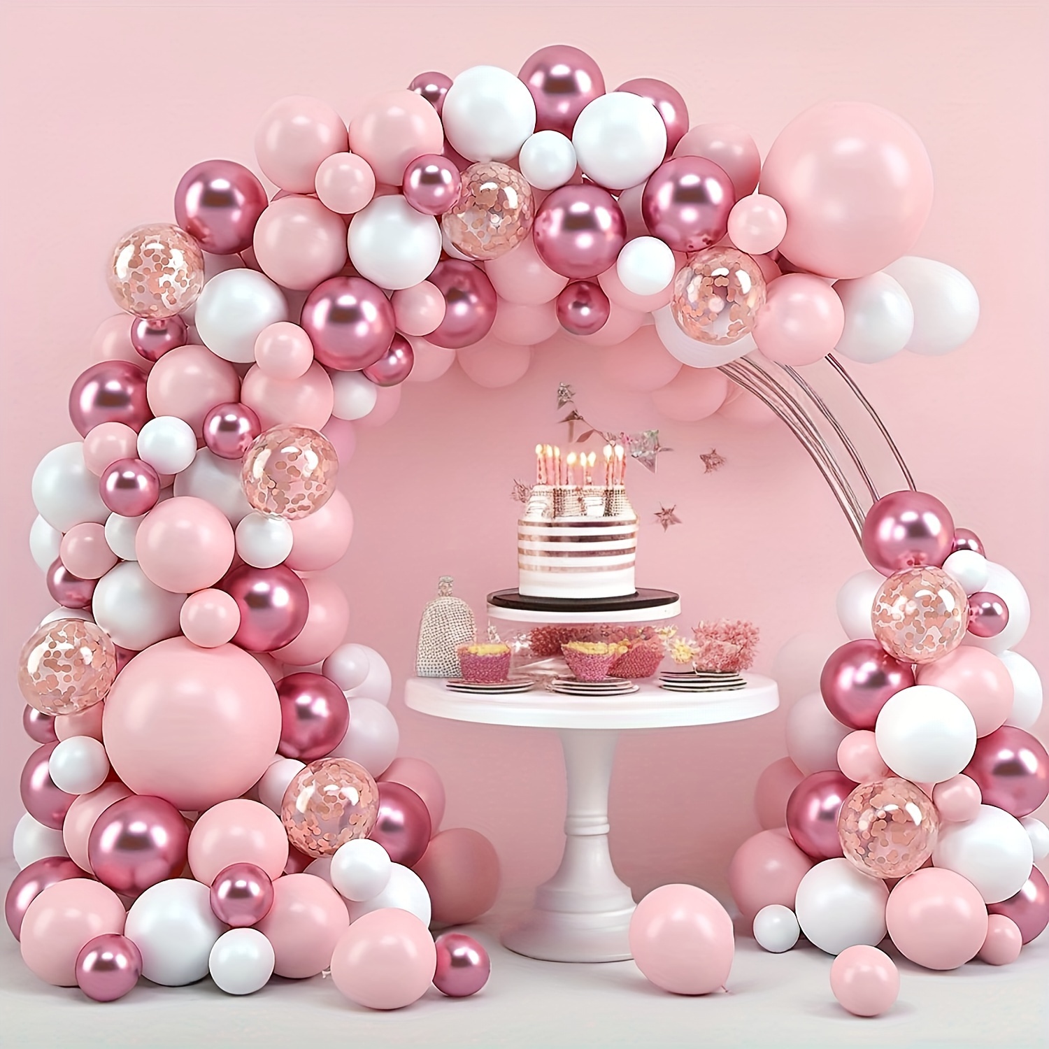 

Pink Balloon Arch Decor Set: Festive Wedding, Birthday, Anniversary, Valentine's Day Decorations - Metallic And Matte Balloons - Suitable For Kids Ages 3-12 - Latex Material