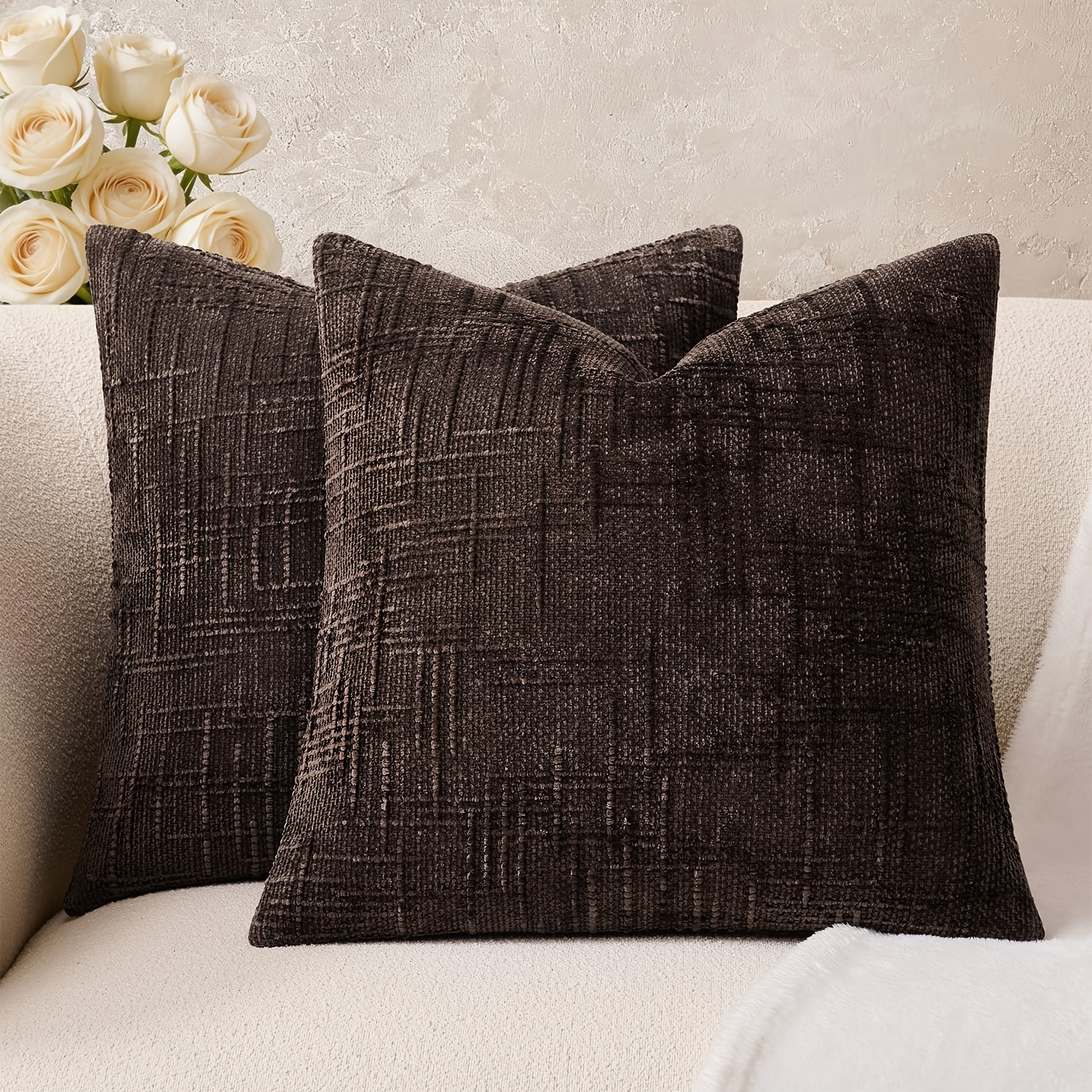 TEMU 2pcs Set Bamboo Joint Chenille Pillowcase Cushion Cover, Solid Color Pillowcase With Zipper Closure, Hand Washable, Bohemian Style, Suitable For