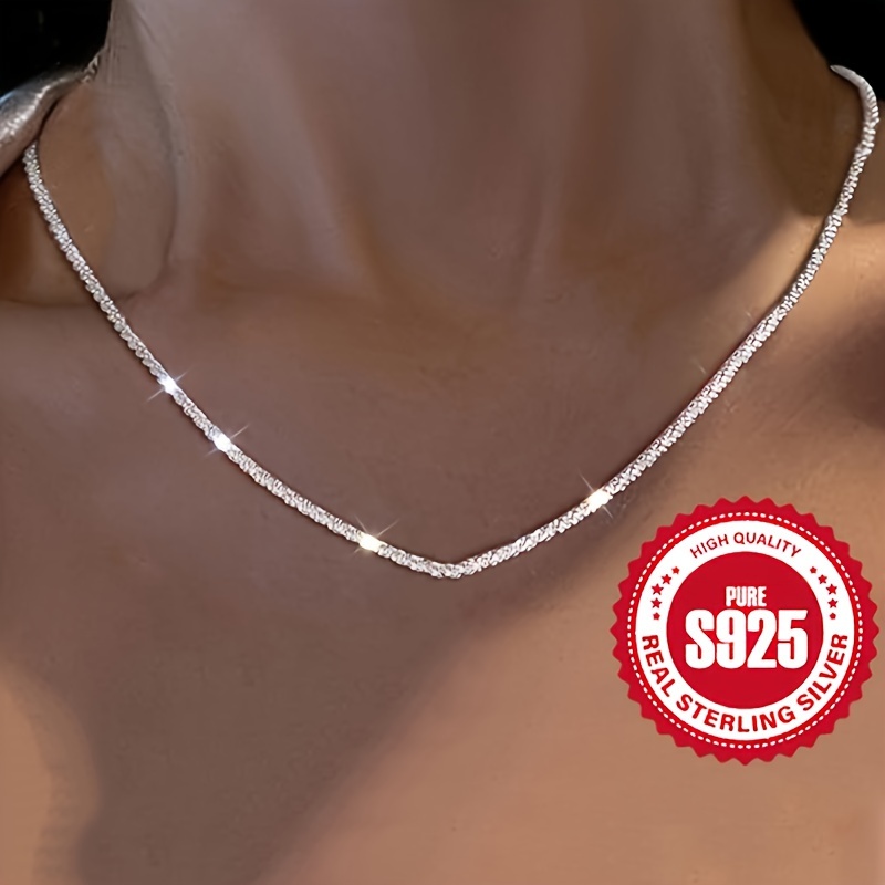 

925 Sterling Silver Sparkling Singapore Chain Necklace, Elegant & Luxurious Style, Women's Fine Jewelry