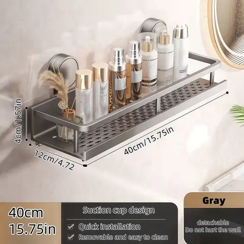 1pc suction cup shower caddy wall mounted organizer for shampoo soap durable space saving shelf with towel holder heavy duty floating shelve for bathroom accessories strong shelves