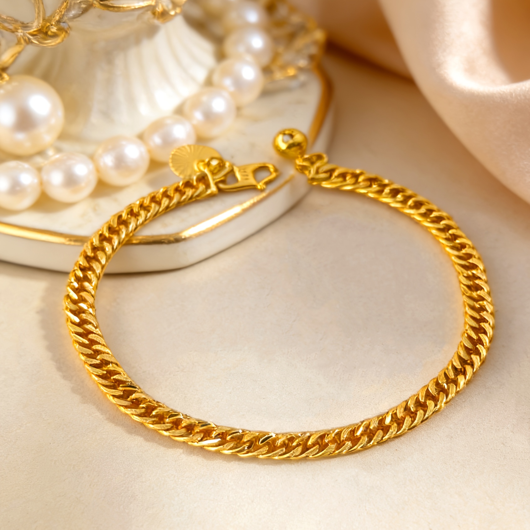 TEMU 1pc Asian Minimalist Lock Ring Bracelet 24k Gold-plated Copper High-quality Light Luxury Texture Daily All-match Suitable For Like Minimalist