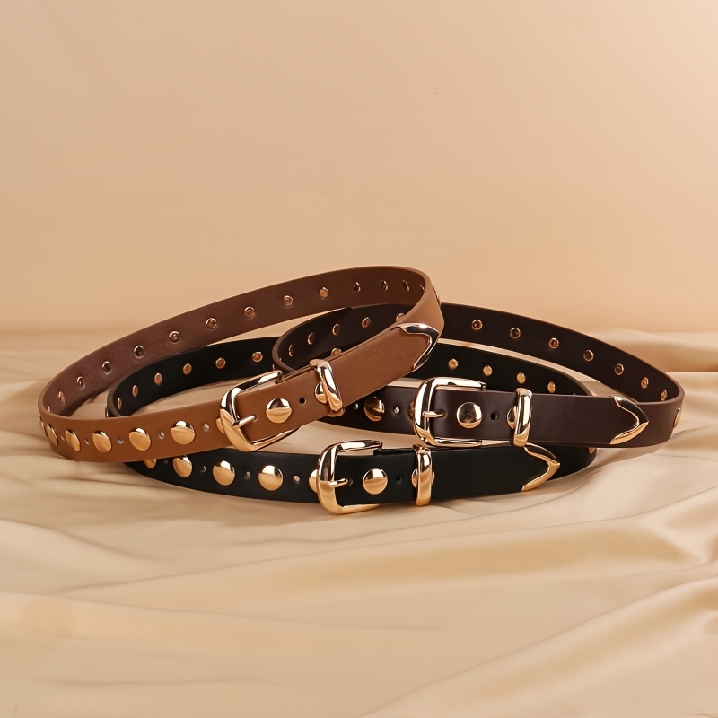Faux Leather Studded Belt with Gold Buckle for Jeans Dress Punk WHIPPY Women main image 3