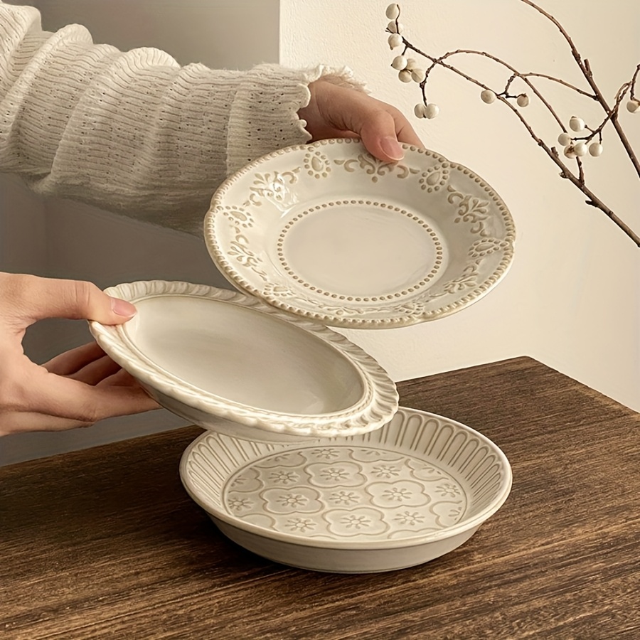 3er set vintage dessertteller weiße keramik