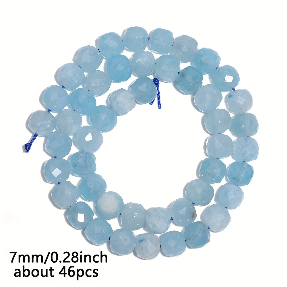 E-shop Natürliche Aquamarin Steinperlen 7mm 46 Stück Facettierte Quadratische Form Lose Perlen für Schmuckherstellung Perlen Zubehör