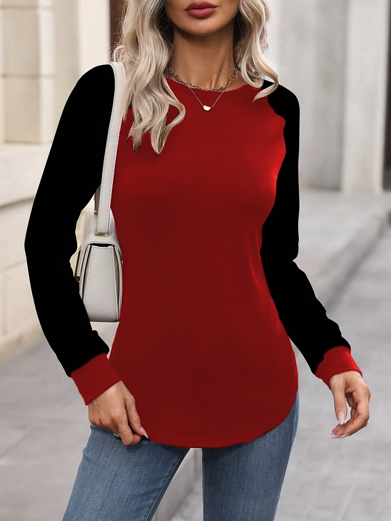 YCBMINGCAN Maglia a maniche corte, larga, da donna, maglietta con blocco colore, maniche raglan, maglietta a blocchi di colore, top bianco da donna