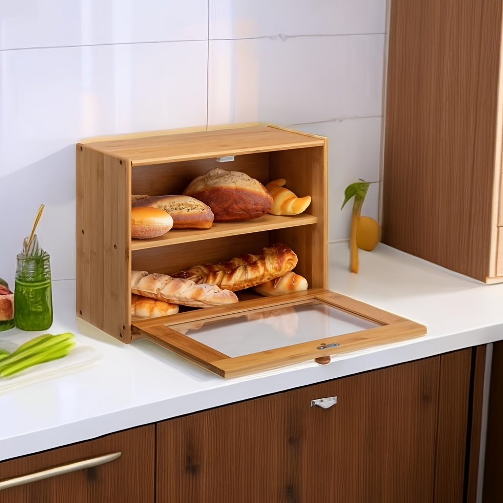 Panera clásica de madera para cocina, cubo de pan de gran capacidad con  almacenamiento de pan portátil para almacenamiento de pan, almacenamiento  de