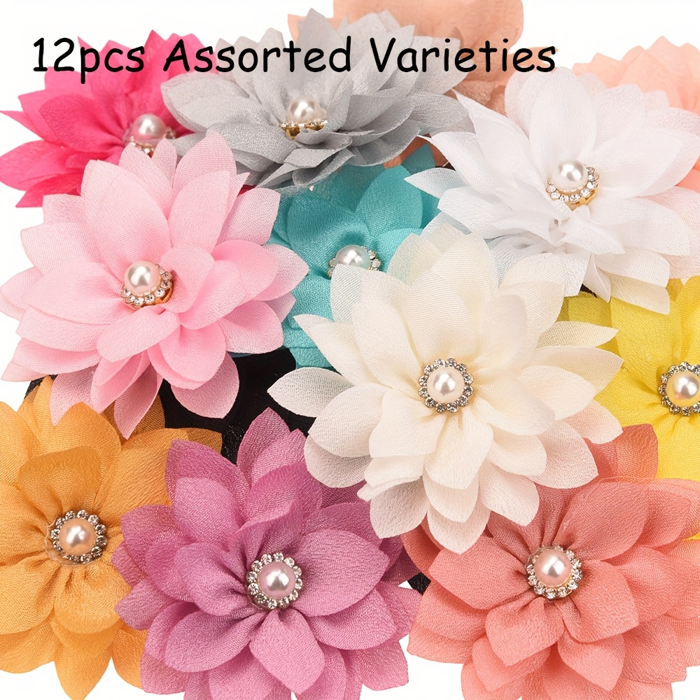 Image of 12pcs Random 2.2inch ( 5.5cm) Sharp Corner Flowers No Clips Holiday Party Decoration Making Pet Collar Flower Hair Accessories For Headband Hairband