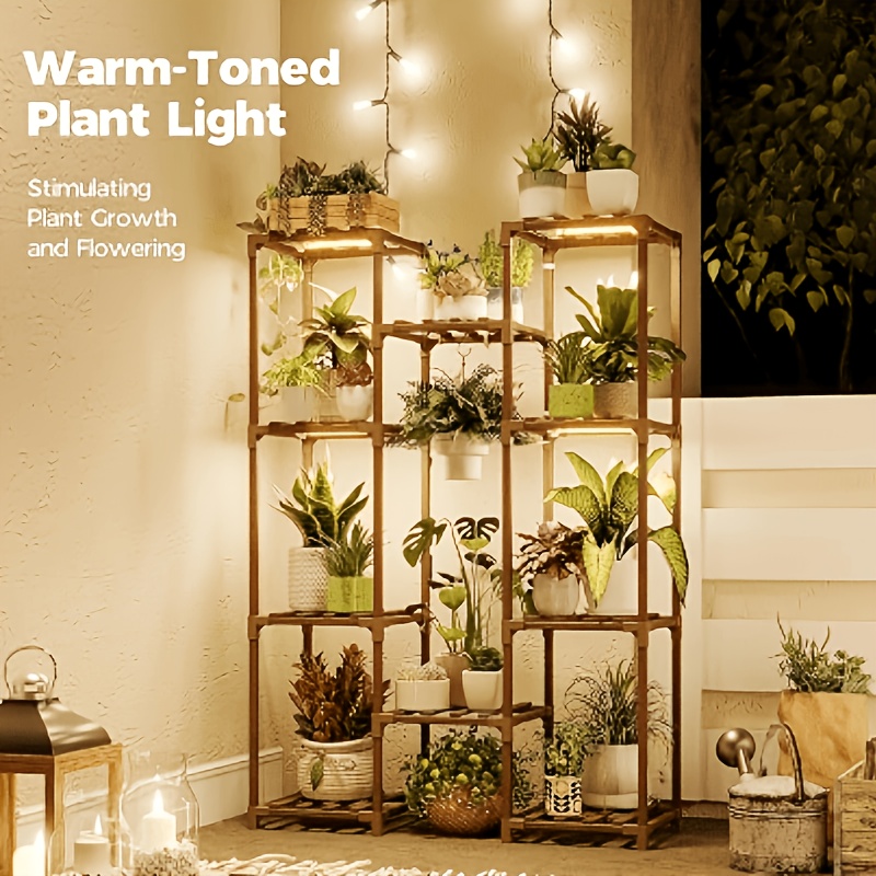 large boho plant stand   light suitable for living room patio multi pot shelf holder with warm   wood   frame for gardening decor   display for potted plants