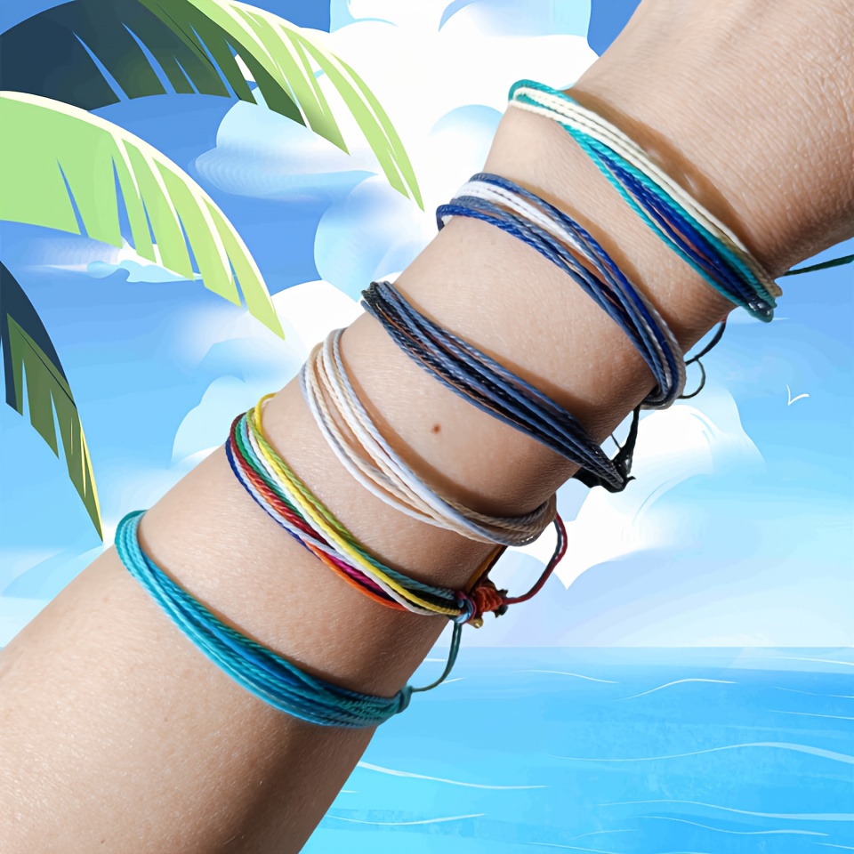 6pcs Colorful Waterproof Wax Cord Braided Bracelets-Adjustable Lightweight