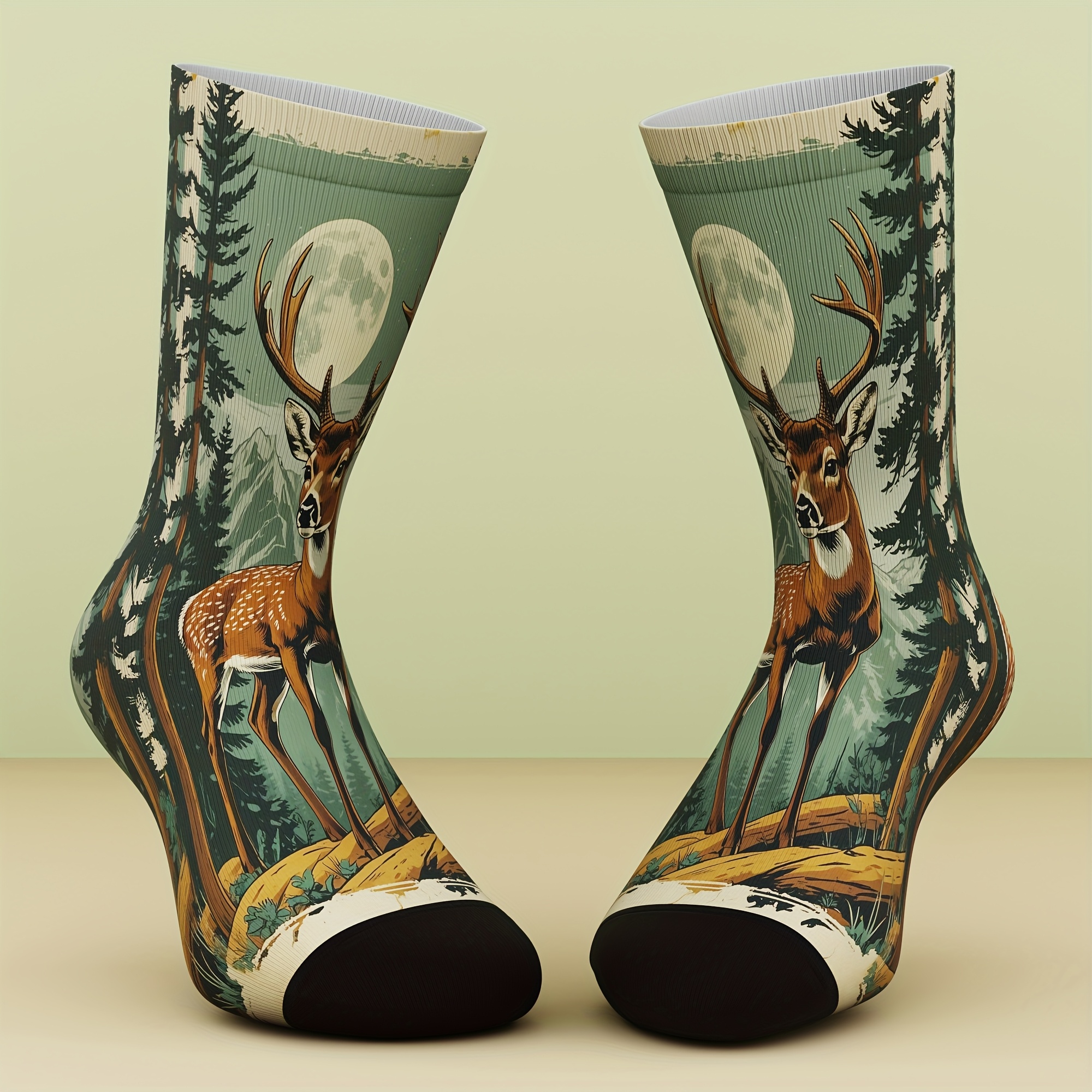 E-shop Ein Set Unisex-Socken mit Waldhirsch-Design, lebendig und , ideal für Outdoor-Aktivitäten, weich und luftig, hergestellt aus Bambusfaser, ein